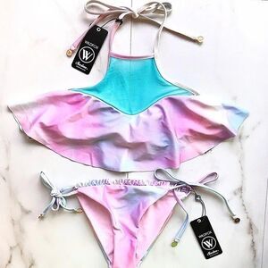 Wildfox Cotton Candy Tie Dye Halter Mesh Bikini